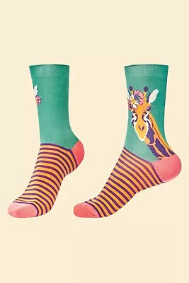 £8.75 • Buy Powder Bamboo Ladies Ankle Socks-fancy Giraffe Teal Or Raspberry Soc590+gift Bag