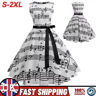 Womens Retro Evening Party 50s 60s Rockabilly Ladies A-line Cocktail Swing Dress • £18.49