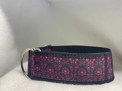 Martingale Limited Slip Collar Greyhound Collar - Black/pink Patter Flowers • $20