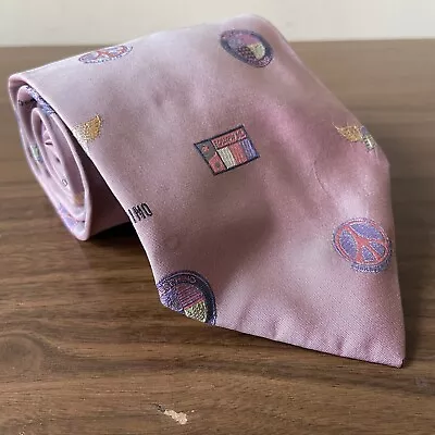 Vintage Moschino Silk Tie Pink All Over Logo Print Made In Italy • $15.52