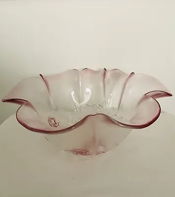 Vintage Mikasa Rosella Pink Crystal Bowl Ruffled Rim Roses Flowers 11” Germany • $14.99