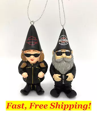 Harley Davidson® Couple Bikers Gnome Hanging Christmas Ornaments Sculpted Resin • $23.98