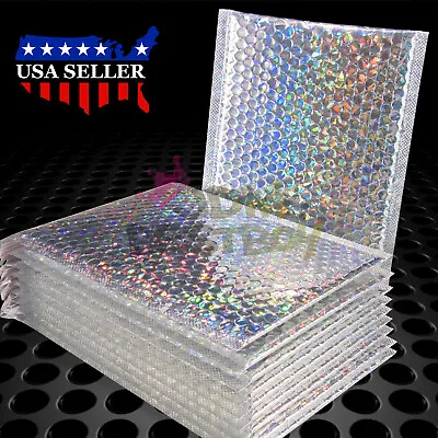 ANY SIZE Holographic Silver Bubble Padded Mailers Shipping Envelopes Bags Kraft • $16.99