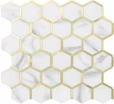 DicoFun 10-Sheet Hexagon Peel & Stick Backsplash Wall Tile Polished Marble Look • $59.99