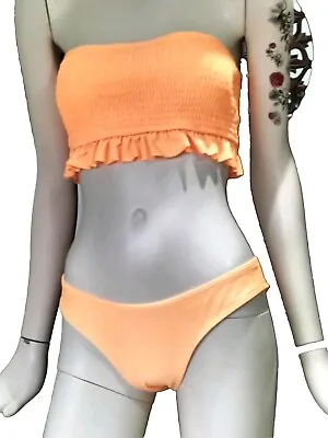 Shein Tangerine 🍊/Ribbed Frill Bikini Set UK/L/12-14 🆕/Quick Dispatch! • £9.15