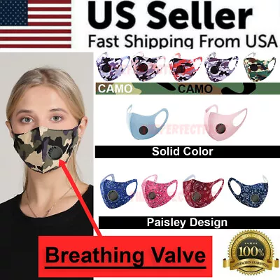 Face Mask Reusable Washable Cover Camo Adult Cloth Breathable & Breathing Valve • $1.99