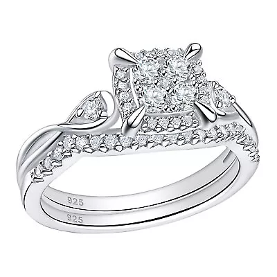 Vintage Sterling Silver Engagement Promise Sets Wedding Band Sets For Women CZ • $35.99