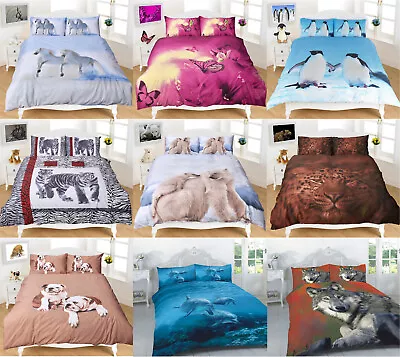 Animal 3D Print Duvet Quilt Cover & Pillowcase Set Polycotton Easycare Bedding • £18.99