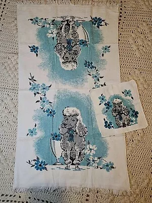 Rare Vintage Penney’s Poodle Cotton Bath And Hand Towel Set Teal Aqua Fringe • $49.99