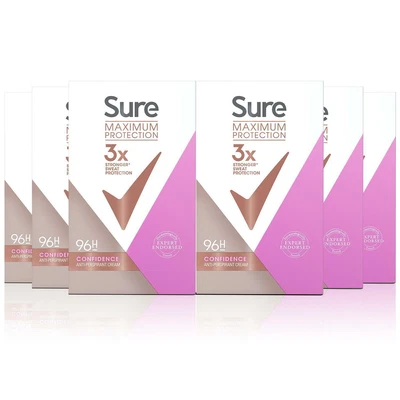 £24.99 • Buy 6x Sure Maximum Sweat Odour 96H Protection Confidence Deodorant Cream Stick 45ml