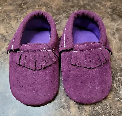 $9.99 • Buy Baby Moccasins With Fringe Girls Kids Purple Boot Size 0-6