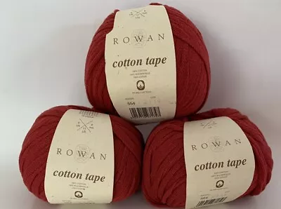 Rowan Cotton Tape - 3 X 50g Balls - Red Shade 554- New • £12