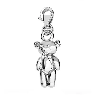 925 Sterling Silver Clip On TEDDY BEAR 14mm CHARM W/ Lobster Trigger Clasp • £7.49