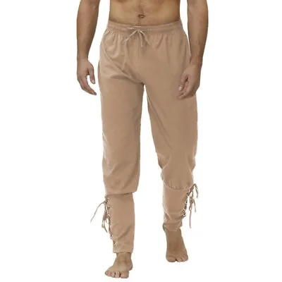 Men Lace Up Pants Plain Trousers Loose Drama Theatre Costume Medieval Horseman • £28.55