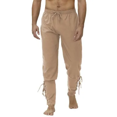 Mens Lace Up Pants Plain Trousers Drama Theatre Costume Loose Medieval Horseman • £28.32