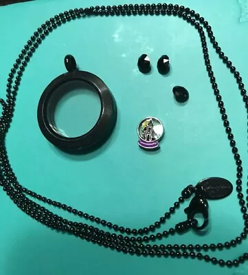 Origami Owl Medium Black Magnet Locket 30” Chain And Halloween Charm • $29.99