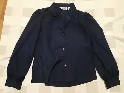 Vintage Women's 1980s Bobbie Brooks Office Navy Blouse Size 13/14 • $9.99