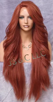Human Hair Blend Long Full Lace Front Wig Layered Wavy Copper Red Heat OK RPU • $98.59