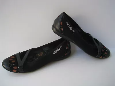 Michelle - K Black Leather Satin Corduroy Flats Women's Size Us 9 Eu 39 Nice • $31.99