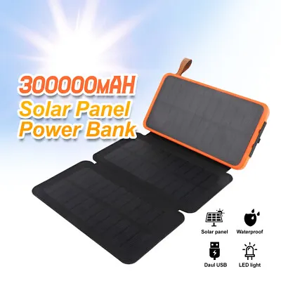 $31.99 • Buy 300000mAh Waterproof Portable Solar Charger Dual USB External Battery Power Bank