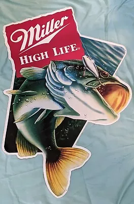 Vintage Metal Miller High Life Beer Big Bass Fish Wall Sign 35 1/2 X 30  • $124.95