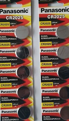 Panasonic  10 X GENUINE CR 2025 3V LITHIUM BUTTON / COIN CELLS BATTERIES .  • £7.99