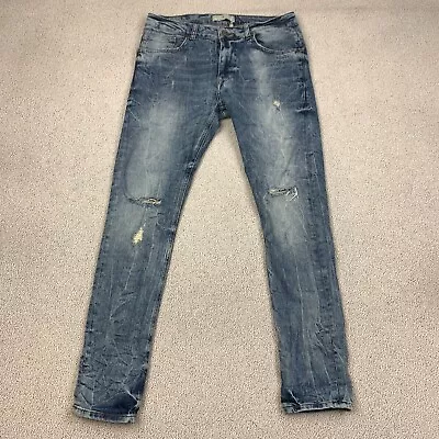 ZARA Man Skinny Fit Jeans Size 32 Blue 5-Pocket Distressed Acid Wash Denim • $24.95