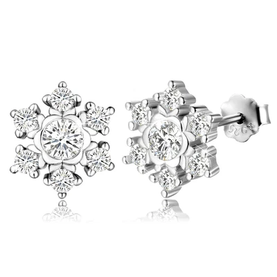 $13.99 • Buy 925 Sterling Silver CZ Snowflake Ear Stud Earrings Womens Girls Jewellery Gift
