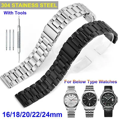 16- 24mm Mens 304 Stainless Steel Metal Watch Band Belt Buckle Replacement Strap • £7.19