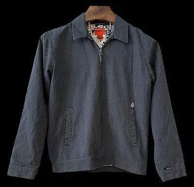 Volcom Striped Stone Jacket Black Gray Coat Lined Skater Emo Surfer Size S • $22.99