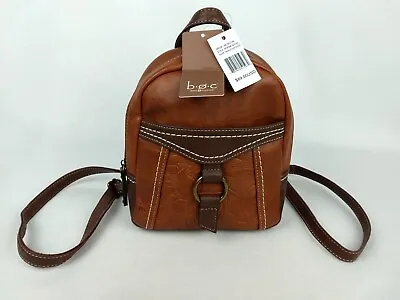 B.O.C Brown Vegan Faux Leather Backpack NWT Two-tone Embossed Zip Purse Handbag • $51.19