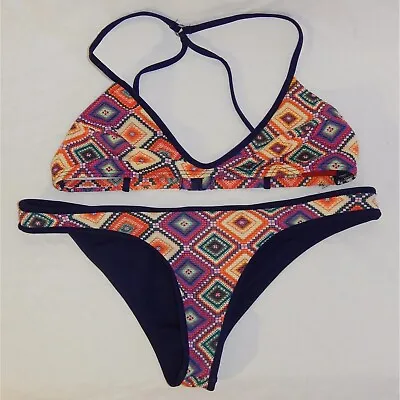 Tigerlily Size 8 Matching Bikini Set Top And Bottoms Bright Aztec Diamond Print • $55