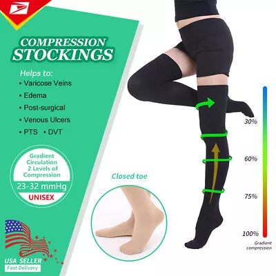 Compression Stockings Hose Men Women Treatment SwellingVaricose VeinsPregnancy • $26.93