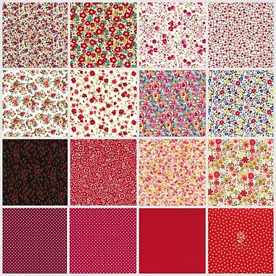 Rose & Hubble Red Floral Fabrics 100% Cotton Poplin 45  Wide Half Metre FQ • £3.75