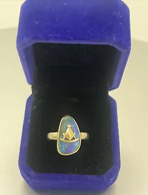 Vintage Estate Masonic Genuine Opal Doublet Ring / 6.2 Grams Size 6.5 18k & 14k • £371.58