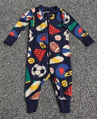 Hanna Andersson 70 US 6-12 Months PAJAMAS Sleeper One-piece Sports Ball 🏀⚾ 🏈 ⚽ • $11.98