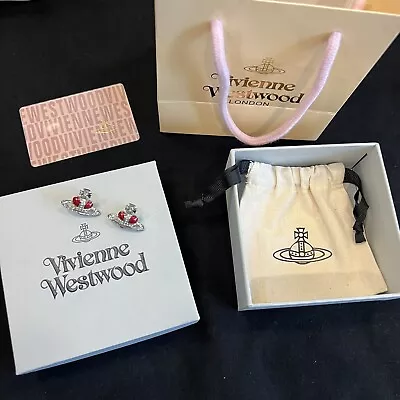 Vivienne Westwood Nana Red Silver Tone Earrings Studs~ New With The Box • $77