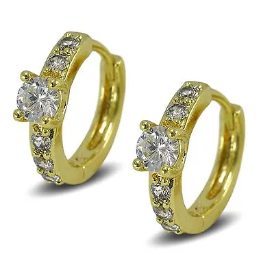 Womens 9ct Yellow Gold Filled Hoop Earrings Sparkling White Crystals Ladies 9k • £15