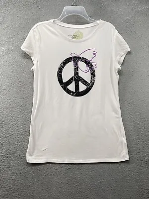 Eco Yoga Organic Sustainable Clothing Women White Peace Logo Graphic T-Shirt XL • $17