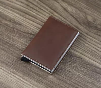 Mens Leather RFID Blocking Credit Card Holder Pop Up Wallet - Horse Brown • $14.99