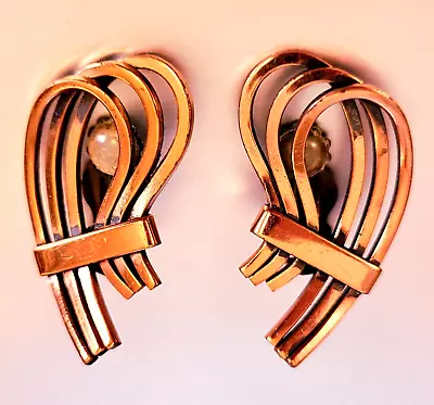 Vintage Matisse Renoir  Rhythm  Square Copper Wire Clip On Earrings~Mid Century • $24.96