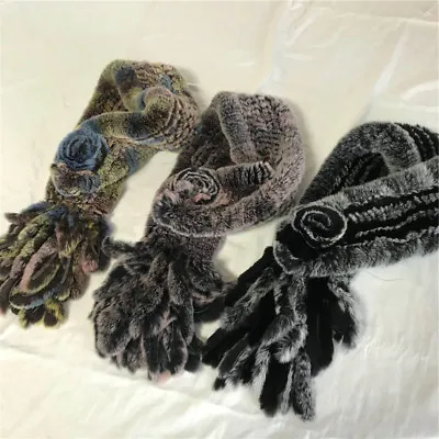 Knitted Real Rex Rabbit Fur Collar Scarf Shawl Stole Wrap Neck Warmer • $18.99