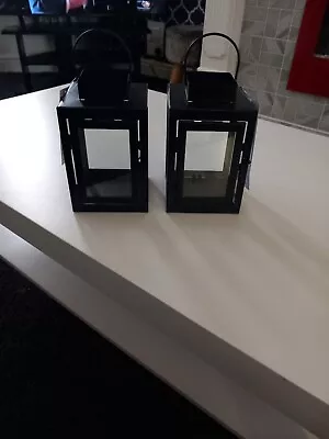 Pair Of Black METAL Lanterns 10 X 10 X 16 Cm Tall Indoor Outdoor Garden  • £5.99