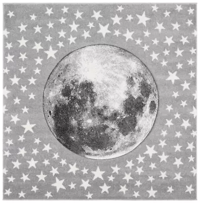 SAFAVIEH Carousel Kids Moon In Stars Area Rug Light Grey/White 3' X 3' Square • $30.07