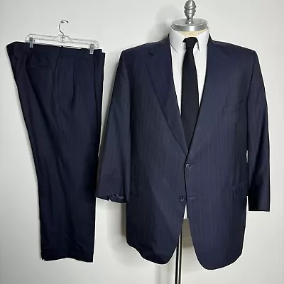 Quality Custom Tailored (Miller Brothers) Suit Mens Blue Stripe Wool 50L 44W • $159.99