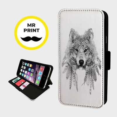 £9.77 • Buy TRIBAL WOLF ENERGY - Faux Leather Phone Flip Cover - Fits IPhone & Samsung