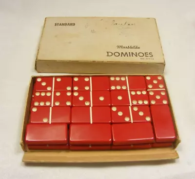 Vintage Puremco Standard Marblelike Dominos Full Set Red Waco Texas 3-C • $79.99