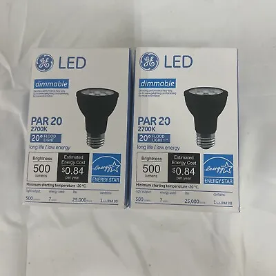 QTY 2 GE PAR20 DIMMABLE NARROW FLOOD LED LIGHT BULB - 7 WATT - 500 Lumen • $15.99