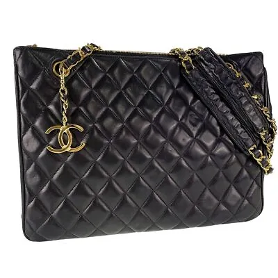 CHANEL Matelasse Lambskin Leather Black Chain Shoulder Bag 1415 • $1746.80