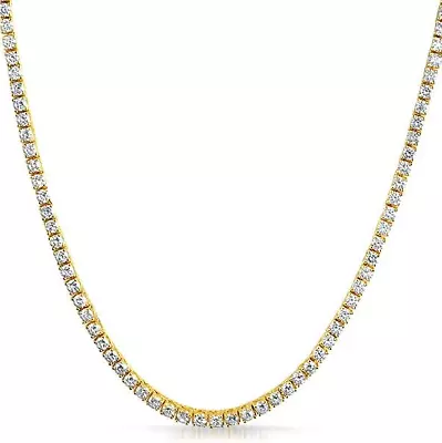 Round Cut Lab Created 3mm Diamond Tennis Necklace 20  Chain 18k Gold Plated • $59.95